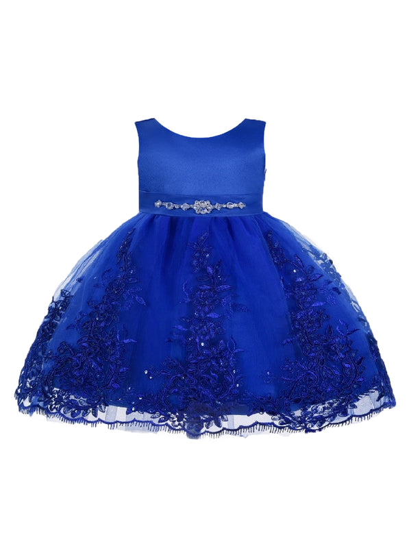 Baby Girls Royal Blue Rhinestone Embellished Sash Flower Girl Dress 6-24 Months - SophiasStyle.com